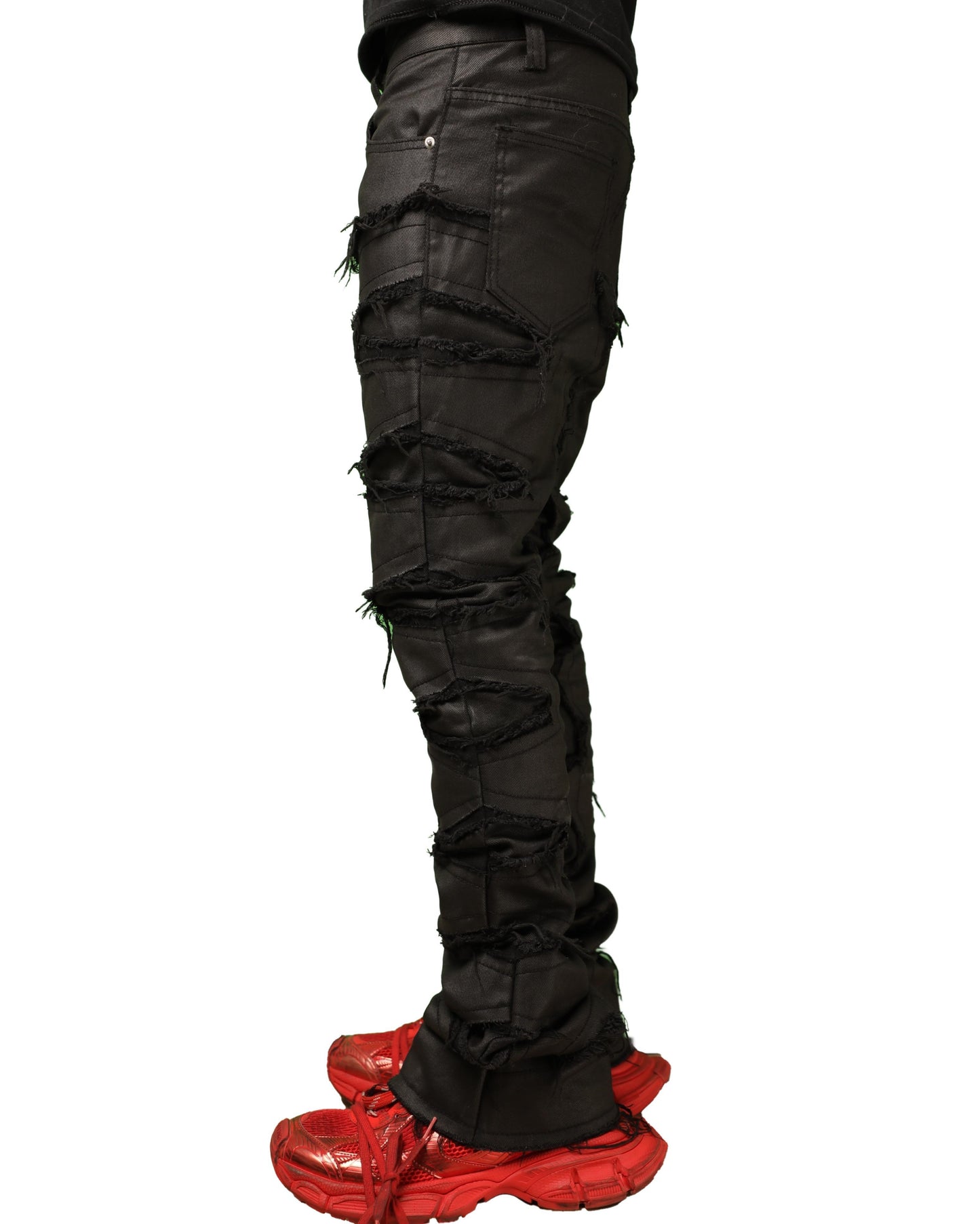 DISTRESSED LEATHER JEANS