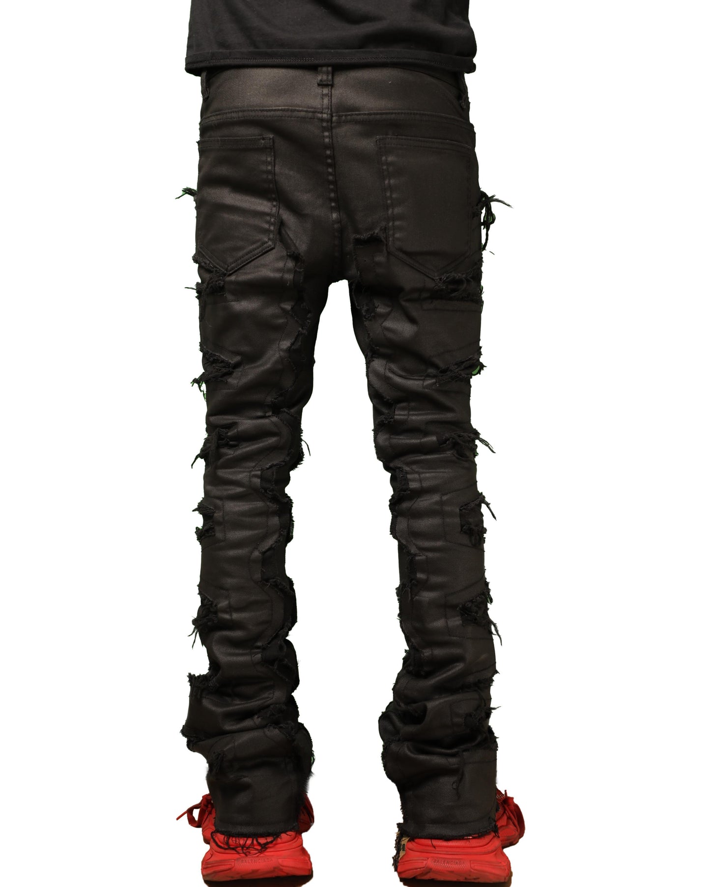 DISTRESSED LEATHER JEANS