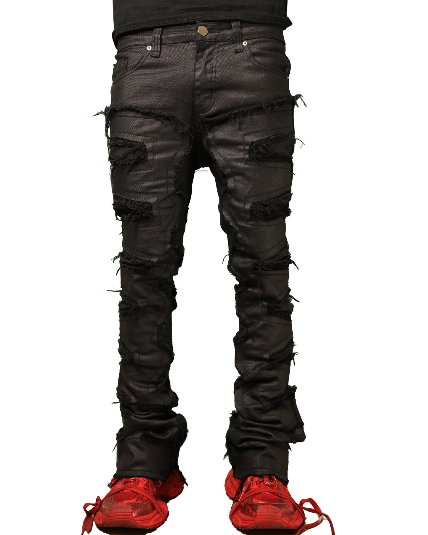 DISTRESSED LEATHER JEANS