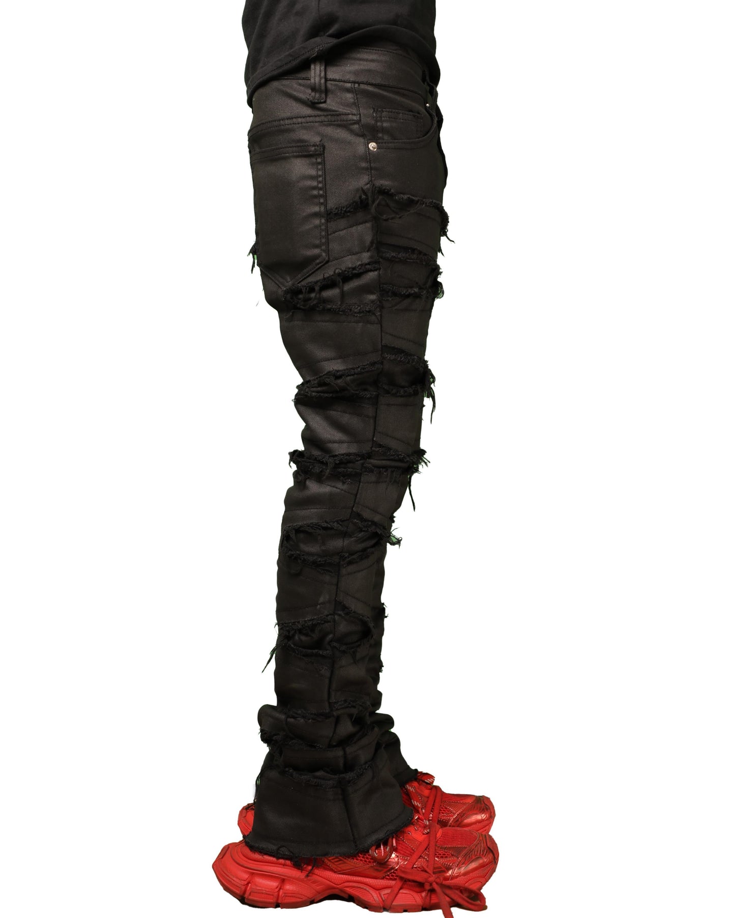 DISTRESSED LEATHER JEANS
